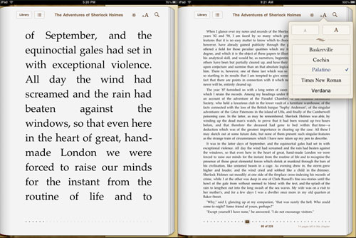 largest and smallest font size on the iBook app.